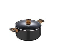 BERGNER Earth Black - Sucrepan de cuisine de 20 cm - Fabriqué en aluminium pressé avec des poignées en bois ergonomiques - Antiition - pour l'induction et toutes sortes de cuisines - Gray