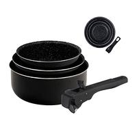 Bergner - Lot de 3 Casseroles Antiadhésives en ALUMINIUM PRESSÉ (16+18+20CM) - Adaptées à l'Induction - Manche Amovible - Noir
