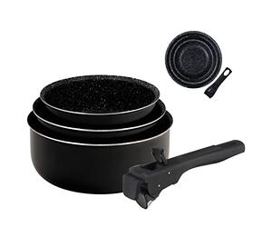 Bergner - Lot de 3 Casseroles Antiadhésives en ALUMINIUM PRESSÉ (16+18+20CM) - Adaptées à l'Induction - Manche Amovible - Noir