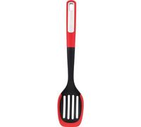 BERGNER Mars | Cuillère à fente | Fabriquée en nylon et en silicone | Cuillère à fente | Manche ergonomique avec revêtement et trou de suspension | Taille : 34 cm | Noir et rouge