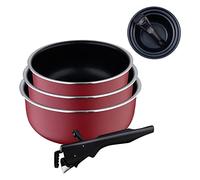 BERGNER Red Edition | Set de 3 Casseroles de Cuisine de 16, 18 et 20 cm + 1 Manche Ergonomique et Amovible | Aluminium Pressé et Antiadhésif | Pour tous Types de Cuisinières et de Four