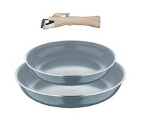 BERGNER CLICK&COOK - Set 2 Poêles (22+26 cm) avec Poignée amovible - Aluminium pressé - Revêtement intérieur gris - Compatible induction - Vert