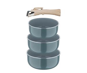 BERGNER- Set 4 Pcs Casseroles en Alu pressé recy vec manche amovible - Revêtement PPG Fusion - Vert - Compatible induction