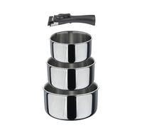BERGNER CLICK&COOK - Set 4 Pièces Poêles avec Manche Amovible Acier Inoxydable Noir - Antiadhésif ILAG Essential - Brillant - Pour Toutes Les Cuisines