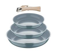 BERGNER- Set 4 Poêles à frire (18+20+24 cm) avec manche amovible - Aluminium pressé recyclé - Revêtement PPG Fusion - Compatible induction - Vert