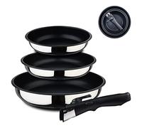BERGNER| Set de 3 Poêles +1 Manche Amovible | Acier Inoxydable Antiadhésif | Tous types de cuisinières