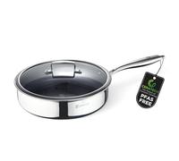 BERGNER STEELBLUE | Poêle hybride Tri-Ply sans PFAS 28 cm | Couvercle en verre | Revêtement céramique CERATECH | Acier inoxydable | 3 couches | Convient pour l'induction | Résiste aux rayures