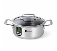 BERGNER STEELBLUE | Poêle hybride Tri-Ply sans PFAS de 20 cm avec couvercle en verre | Revêtement céramique CERATECH | Acier inoxydable | 3 couches | Convient à l'induction | Résiste aux rayures