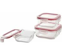 BERGNER Walking Anywhere - Set de 3 boîtes à lunch carrées hermétiques - en silicone résistant au borosol - Red - lavable au lave-vaisselle - version empilable - sans BPA - -
