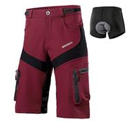 BERGRISAR Short de VTT pour homme - Coupe ample - Avec 6 poches - Respirant et imperméable, Rembourrage amovible rouge, M