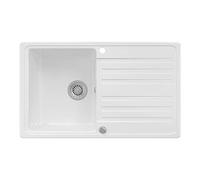Bergström évier "Valencia", Blanc, 76.5x46cm avec emplacement de séchage, avec garniture d’évacuation et trou de robinet pré-percé