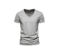 bergxperten Lenoir Paris T-Shirt d’été en Coton T-Shirt décontracté en Coton pour Homme, col V, Couleur Unie, Manches Courtes, Respirant, Tendance d'été