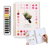 bergxperten Magnocraft Kit d'aquarelle complet carnet d’exercices à spirale pour débutants avec 12 modèles pré-dessinés et 12 couleurs par carnet, papier épais anti-transfert, pinceau inclus