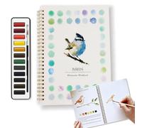 bergxperten Magnocraft Kit d'aquarelle complet carnet d’exercices à spirale pour débutants avec 12 modèles pré-dessinés et 12 couleurs par carnet, papier épais anti-transfert, pinceau inclus