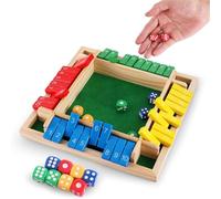 bergxperten Wuyuosn Shut The Box Game Set Jeu de société en Bois avec dés pour 4 Joueurs, Jeu Classique de Table Familial, Format Voyage, entraînement logique et mathématique Enfants, coloré