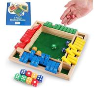 bergxperten Wuyuosn Shut The Box Game Set Jeu de société en Bois avec dés pour 4 Joueurs, Jeu Classique de Table Familial, Format Voyage, entraînement logique et mathématique Enfants, coloré