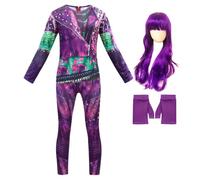 Berich Costume de princesse pour filles, costume avec perruque, ensemble de singe violet pour Halloween, journée mondiale du livre, jeu de rôle, costume pour enfants de 4 à 5 ans, 120