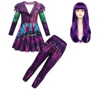 Berich Costume Descendants Mal pour enfants - Déguisement de princesse avec pantalon - Déguisement de princesse pour la journée mondiale du livre pour filles, jeu de rôle - Déguisement de descendants