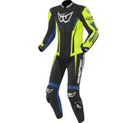 Berik Monza Combinaison moto une pièce en cuir, noir-bleu-jaune, taille 50 pour homme