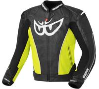 Berik Street Blouson en cuir de moto, noir-jaune, taille 56 pour homme