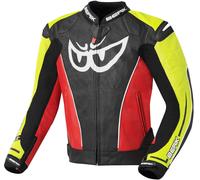 Berik Street Blouson en cuir de moto, noir-rouge-jaune, taille 50 pour homme