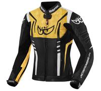 Berik Striper Blouson en cuir de moto pour femmes, noir-blanc-or, taille 40