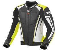 Berik Striper Evo Veste en cuir de moto, noir-blanc-jaune, taille 48 pour homme