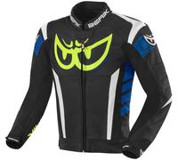 Berik Zakura Veste en cuir de moto, noir-blanc-bleu-jaune, taille 56 pour homme