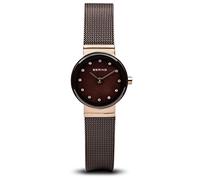 BERING 10122-265 Montre À Quartz Pour Femme, 22 mm, Boîtier En Acier Inoxydable Or Rose Et Cadran Marron, Bracelet Milanais, Verre Saphir, 3 ATM