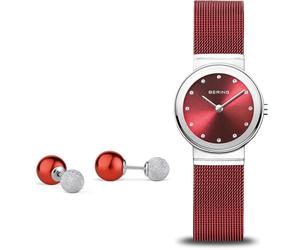 BERING 10126-303-GWP Montre À Quartz Pour Femme, 26 mm, Boîtier En Acier Inoxydable Argenté Et Cadran Rouge, Bracelet Milanais, Verre Saphir, 5 ATM