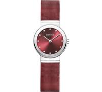 BERING 10126-303 Montre À Quartz Pour Femme, 26 mm, Boîtier En Acier Inoxydable Argenté Et Cadran Rouge, Bracelet Milanais, Verre Saphir, 5 ATM