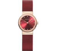 BERING 10126-363 Montre À Quartz Pour Femme, 26 mm, Boîtier En Acier Inoxydable Or Rose Et Cadran Rouge, Bracelet Milanais, Verre Saphir, 5 ATM