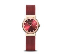 BERING 10126-363 Montre À Quartz Pour Femme, 26 mm, Boîtier En Acier Inoxydable Or Rose Et Cadran Rouge, Bracelet Milanais, Verre Saphir, 5 ATM