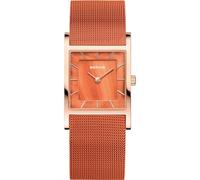 BERING 10426-565-S Montre À Quartz pour Femme, 26 mm, Boîtier en Acier Inoxydable Or Rose Et Cadran Orange, Bracelet Milanais, Verre Saphir, 5 ATM