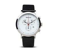 BERING 10540-404 Montre À Quartz Unisexe, 40 mm, Boîtier En Acier Inoxydable Argenté Et Cadran Blanc, Bracelet En Cuir De Veau, Verre Saphir, 5 ATM