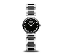 BERING 10725-742 Montre À Quartz Pour Femme, 25 mm, Boîtier En Acier Inoxydable Argenté Et Cadran Noir, Bracelet En Acier Inoxydable À Éléments En Céramique, 5 ATM