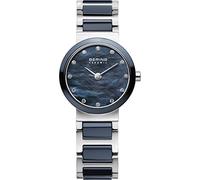 BERING 10725-787 Montre À Quartz Pour Femme, 25 mm, Boîtier En Acier Inoxydable Argenté Et Cadran Bleu, Bracelet En Acier Inoxydable À Éléments En Céramique, 5 ATM