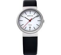 BERING 11029-404 Montre À Quartz Pour Femme, 29 mm, Boîtier En Titan Argenté Et Cadran Blanc, Bracelet En Cuir De Veau, Verre Saphir, 3 ATM