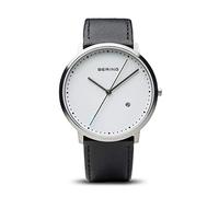 BERING 11139-404 Montre À Quartz Unisexe, 39 mm, Boîtier En Acier Inoxydable Argenté Et Cadran Blanc, Bracelet En Cuir De Veau, Verre Saphir, 3 ATM