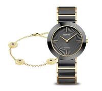 BERING 11435-732-GWP Coffret cadeau pour femme avec montre en céramique ornée de cristaux Swarovski et bracelet Noir/doré