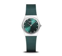 Bering 12927-808 Montre À Quartz pour Femme, 27 mm, Boîtier en Acier Inoxydable Argenté Et Cadran Vert, Bracelet Milanais, Verre Saphir, 3 ATM