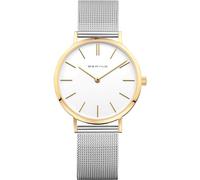 BERING 14134-010 Montre À Quartz pour Femme, 34 mm, Boîtier en Acier Inoxydable Doré Et Cadran Blanc, Bracelet Milanais, Verre Saphir, 3 ATM