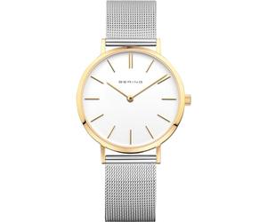 BERING 14134-010 Montre À Quartz pour Femme, 34 mm, Boîtier en Acier Inoxydable Doré Et Cadran Blanc, Bracelet Milanais, Verre Saphir, 3 ATM