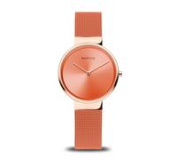 Bering 14531-565 Montre À Quartz pour Femme, 31 mm, Boîtier en Acier Inoxydable Or Rose Et Cadran Orange, Bracelet Milanais, Verre Saphir, 5 ATM