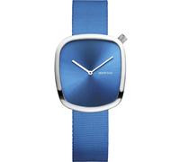 BERING 18034-308 Montre À Quartz pour Femme, 30 mm, Boîtier en Acier Inoxydable Argenté Et Cadran Bleu, Bracelet NATO, Verre Saphir, 3 ATM