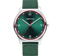 BERING 18342-508 Montre À Quartz pour Homme, 43 mm, Boîtier en Acier Inoxydable Argenté Et Cadran Vert, Bracelet NATO, Verre Saphir, 3 ATM