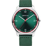 Bering 18342-508 Montre À Quartz pour Homme, 43 mm, Boîtier en Acier Inoxydable Argenté Et Cadran Vert, Bracelet NATO, Verre Saphir, 3 ATM