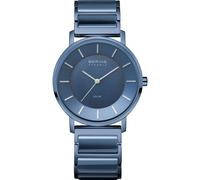 BERING 19535-742 Montre Solaire pour Femme, 35 mm, Boîtier en Acier Inoxydable Argenté Et Cadran Noir, Bracelet en Acier Inoxydable À Éléments en Céramique, 3 ATM