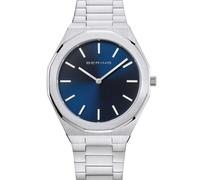 BERING 19641-707 Montre À Quartz pour Homme, 41 mm, Boîtier en Acier Inoxydable Argenté Et Cadran Bleu, Bracelet en Acier Inoxydable À Éléments en Acier Inoxydable, 3 ATM