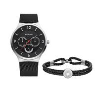 Bering 33441-102-GWP Montre À Quartz pour Homme, 41 mm, Boîtier en Acier Inoxydable Argenté Et Cadran Noir, Bracelet Milanais, Verre Saphir, 3 ATM